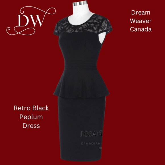 Retro Black Peplum Dress - Picture 1 of 2